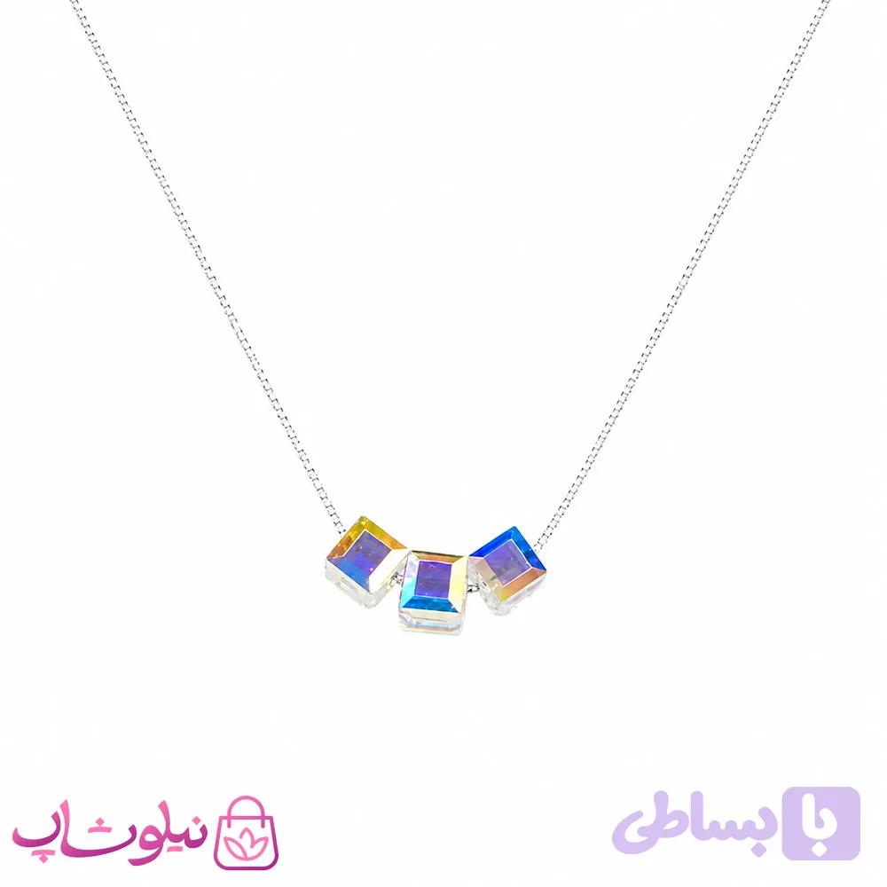 گردنبند نقره سواروسکی زنانه مدل سه مکعب با سنگ اوپال وزن 1/740 گرم کد 1700 — تصویر 1