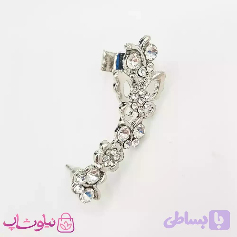 گوشواره لاله گوش طرح پروانه نقره ای