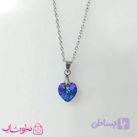 گردنبند سواروسکی زنانه استیل مدل قلب آبی درشت کد 200