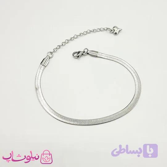 دستبند دخترانه هرینگبون نقره ای استیل 4 میل کد 109 — تصویر 1