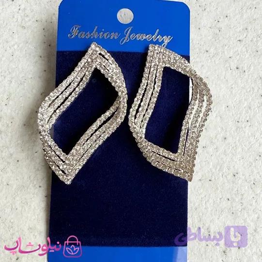 گوشواره زنانه مدل مجلسی پرنگین آب نقره کد 3391