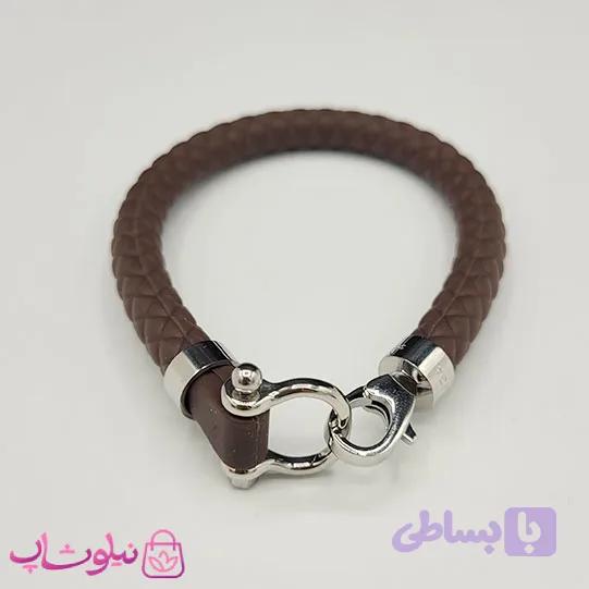 دستبند امگا رابر رنگ موکا (تناژ قهوه ای) با قفل نقره ای کیفیت مستر کد 900 — تصویر 1