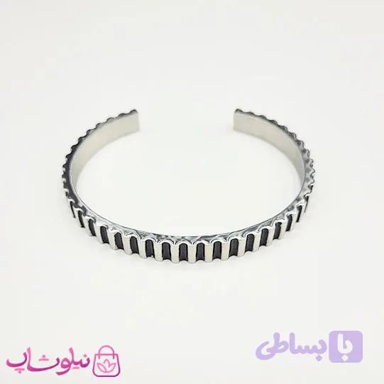 دستبند بنگل مردانه مدل مارش مشکی نقره ای کد 400 — تصویر 1