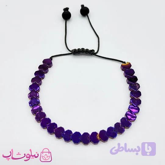 دستبند حدید طرح قلب بنفش