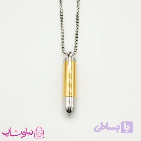 گردنبند پسرانه استیل طرح فشنگ طلایی کد 300 — تصویر 1