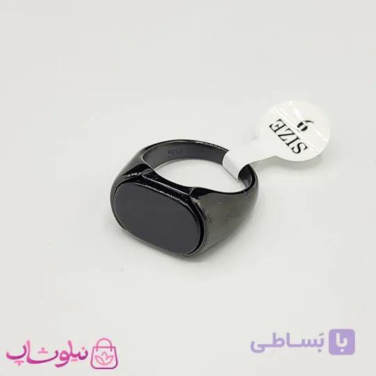 انگشتر مردانه استیل با سنگ یاقوت مشکی