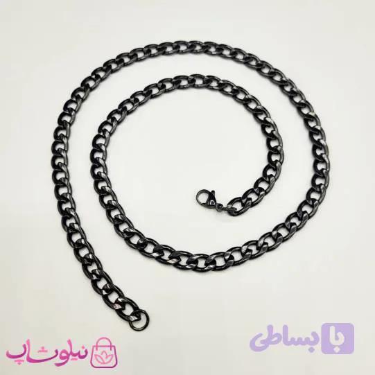 زنجیر مردانه کارتیه مشکی استیل 60 سانت عرض 7 میل کد 4591 — تصویر 1