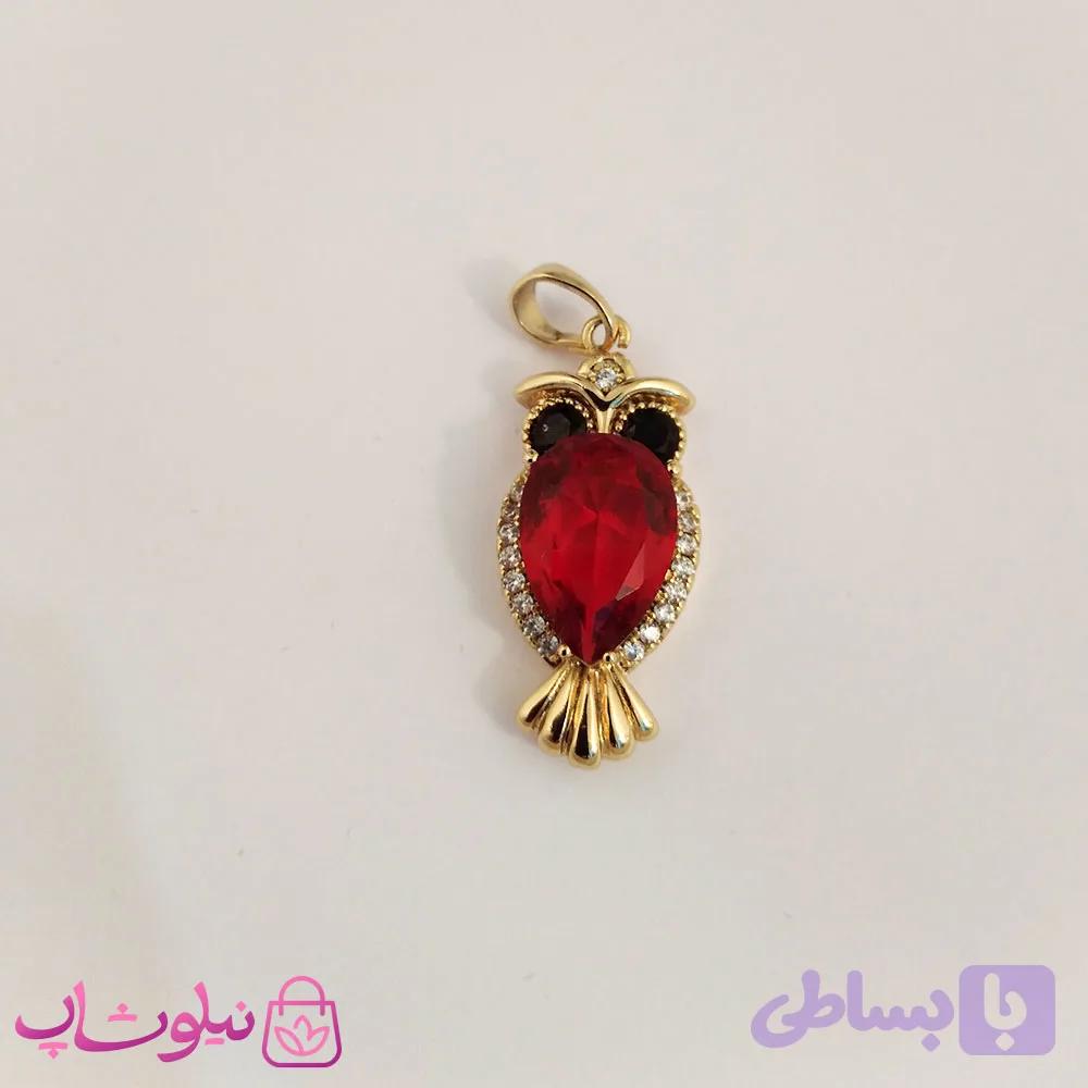 پلاک زنانه ژوپینگ طرح جغد با سواروسکی قرمز
