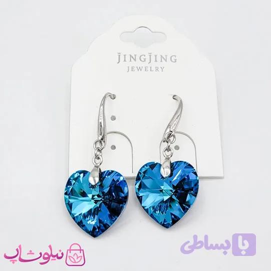 گوشواره ژوپینگ سواروسکی با قلب آبی کد 3891 — تصویر 1