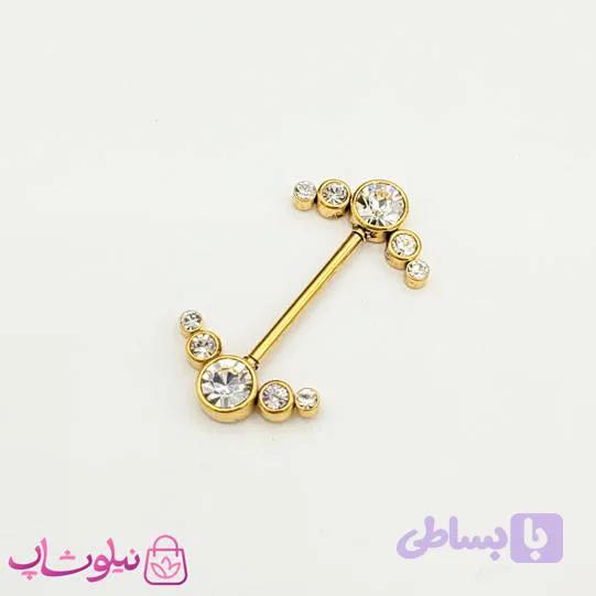 پیرسینگ سینه (نیپل) طلایی نگیندار کد 998