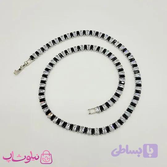 گردنبند زنانه تنیسی پهن دورنگ مشکی سفید کد 3298 — تصویر 1