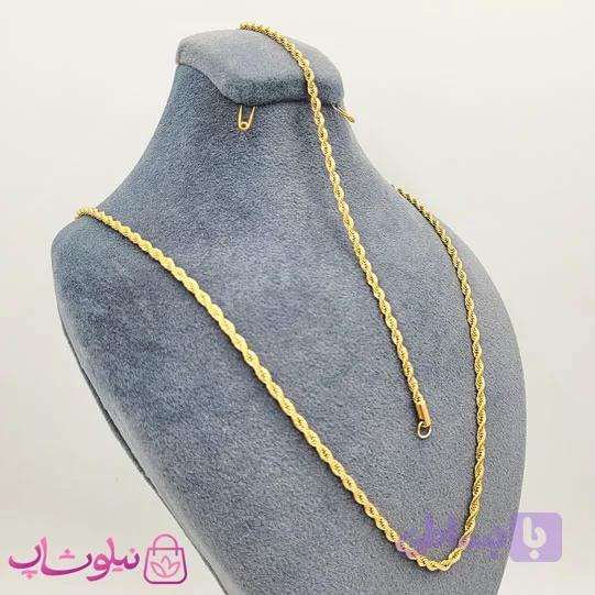 ست زنجیر و دستبند زنانه طنابی طلایی عرض 3 میل کد 330 — تصویر 1