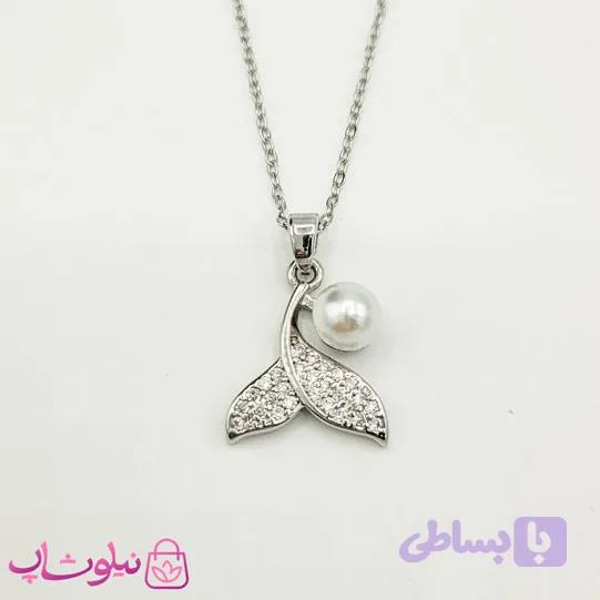 گردنبند دخترانه مدل دم وال نقره ای کد 95