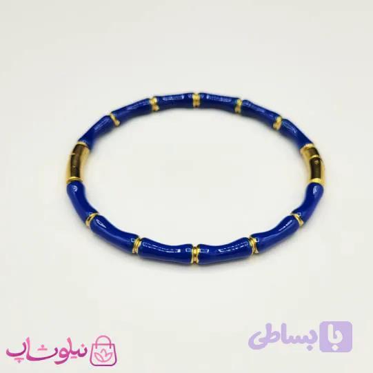 دستبند زنانه استیل مدل بامبو (استخوانی) آبی کد 197