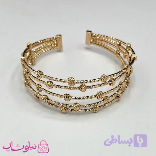 دستبند زنانه ژوپینگ طرح چند ردیفه طلایی بافت و مهره کد 4981