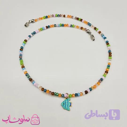 گردنبند زنانه دستساز پینترستی برند N&SH با منجوق های رنگی مدل ماهی آبی کد 120