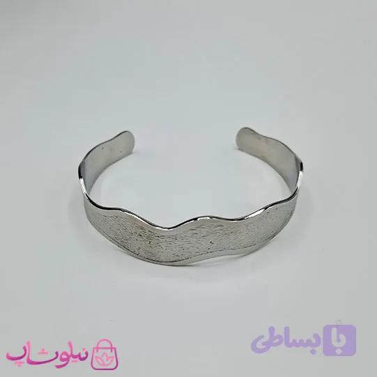 بنگل زنانه مدل منحنی استیل نقره ای رنگ کد 1998 — تصویر 1