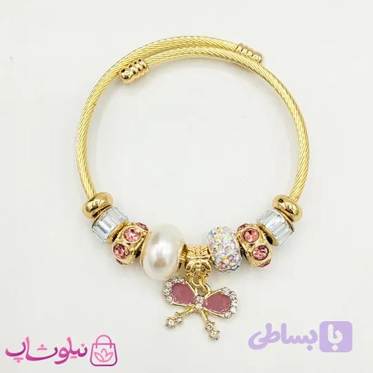 دستبند دخترانه پاندورا استیل مدل پاپیون بنفش کد 1388