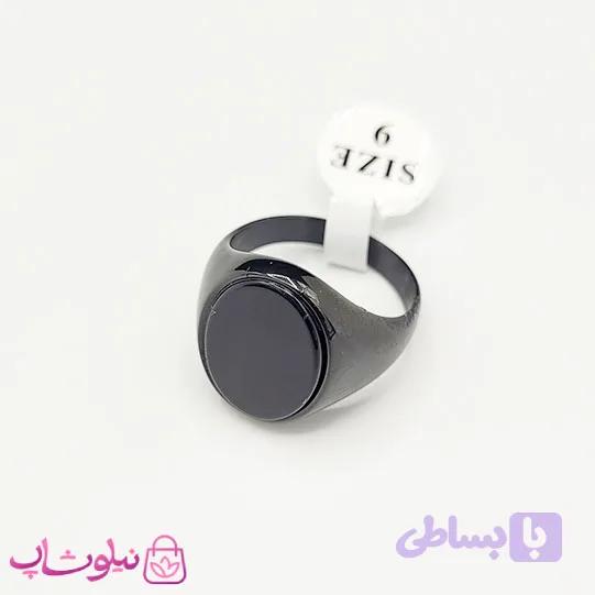 انگشتر مردانه استیل فول مشکی با سنگ دایره ای کیفیت مستر کد 750