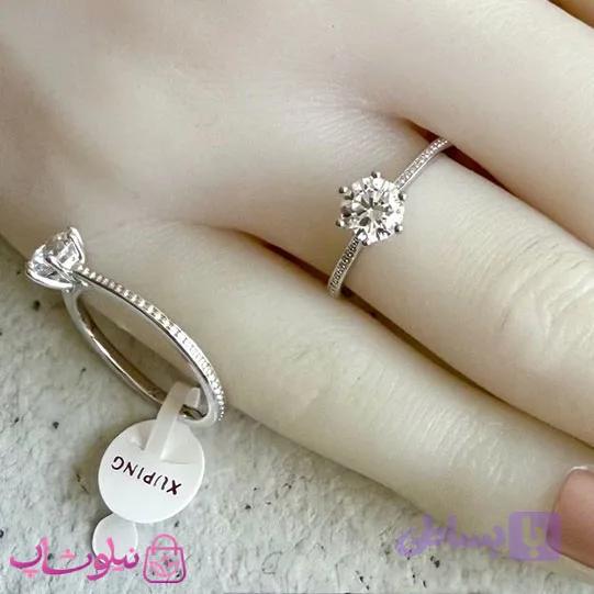 انگشتر زنانه ژوپینگ طرحدار نقره ای مدل سولیتر نگین سفید کد 2491