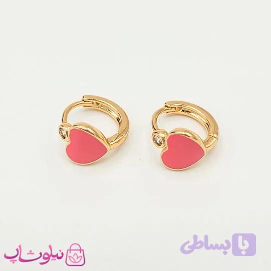 گوشواره حلقه ای ژوپینگ مدل قلب صورتی کد 791
