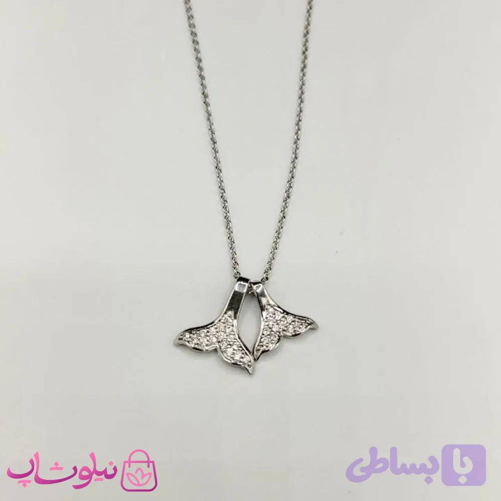 گردنبند زنانه برند CM مدل دم وال رنگ نقره ای کد 270