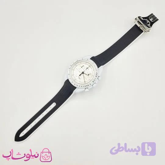 ساعت امگا سواچ moonswatch با بند رابر زنانه مردانه رنگ سفید مشکی کیفیت مستر کد 3750 — تصویر 1