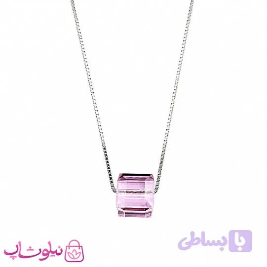 گردنبند زنانه نقره سواروسکی با کریستال صورتی ظریف وزن 1.62 گرم کد 1700 — تصویر 1