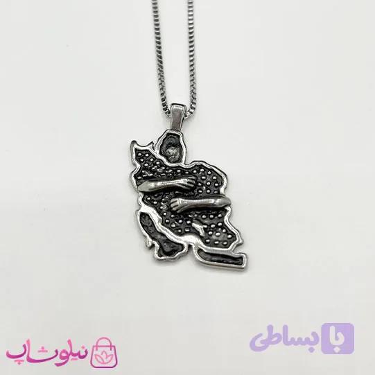گردنبند اسپرت طرح نقشه ایران نقره ای مشکی کد 170