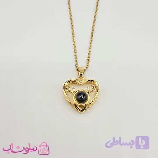 گردنبند تلسکوپی دوستت دارم به صد زبان مدل قلب و گوزن طلایی کد 1088 — تصویر 1