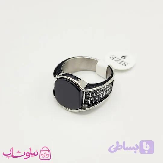 انگشتر مردانه استیل مدل نقره ای مشکی با نگین مارگازیت کیفیت مستر کد 750