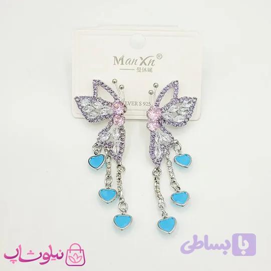 گوشواره دخترانه آویز بلند مدل پروانه رنگی کد 1688