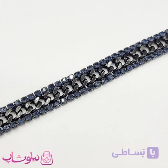 دستبند زنانه ترکیب کارتیه و تنیسی مشکی سرمه ای کد 650 — تصویر 1
