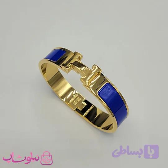 دستبند زنانه هرمس آبی طلایی استیل قفل اورجینال کد 800 — تصویر 1
