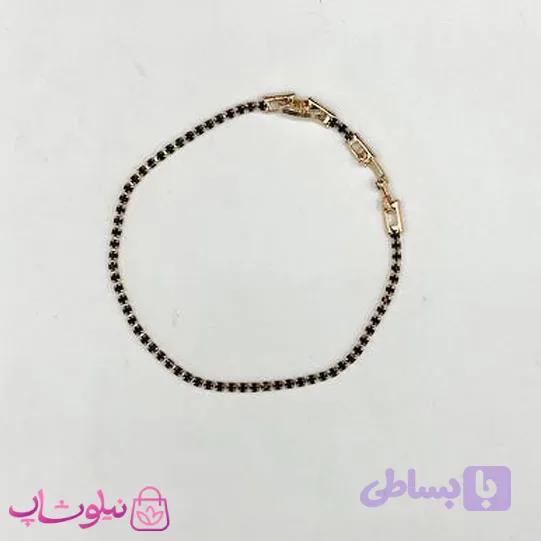 دستبند زنانه ژوپینگ ظریف طرح تنیسی نگین مشکی کد 3591