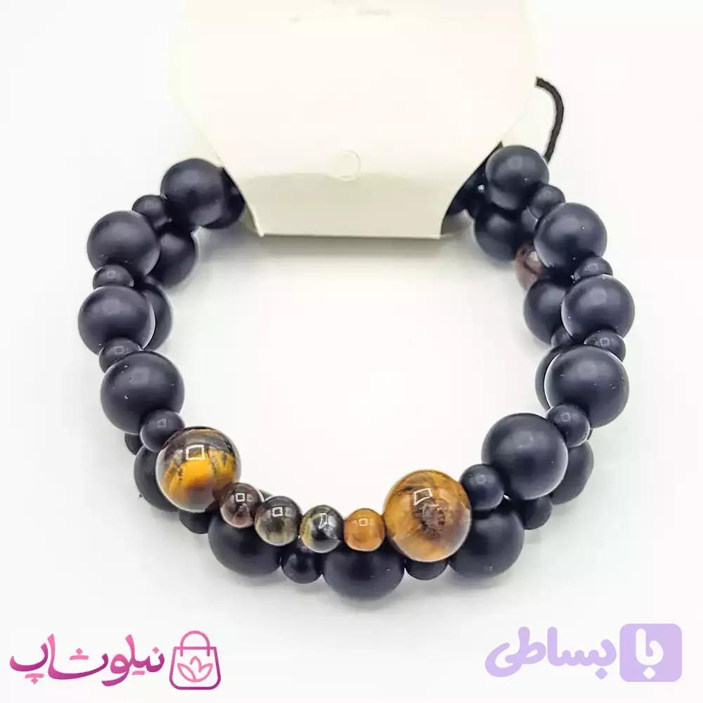 دستبند مهره ای دستساز مشکی قهوه ای — تصویر 1