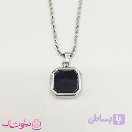 گردنبند سنگ اونیکس مشکی با زنجیر طنابی نقره ای کد 400