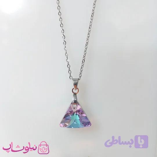 گردنبند سواروسکی زنانه استیل مدل مثلث آبی بنفش سایز بزرگ کد 200