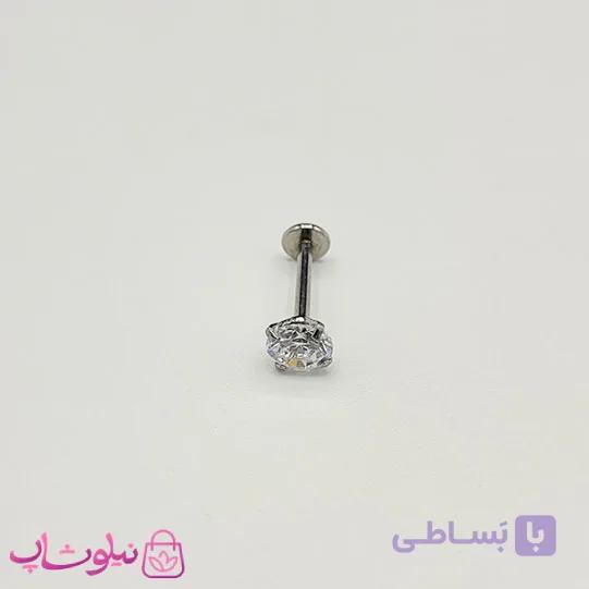 پیرسینگ گوش نگین دایره پایه نقره ای قفل تخت در 4 سایز — تصویر 1