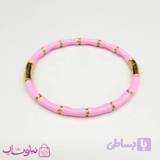 دستبند زنانه استیل مدل بامبو (استخوانی) صورتی کد 197