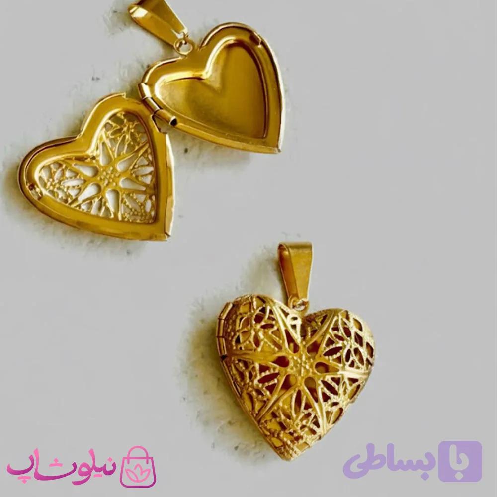 گردنبند لاکت عکس مدل قلب طلایی طرحدار کد 280 — تصویر 1