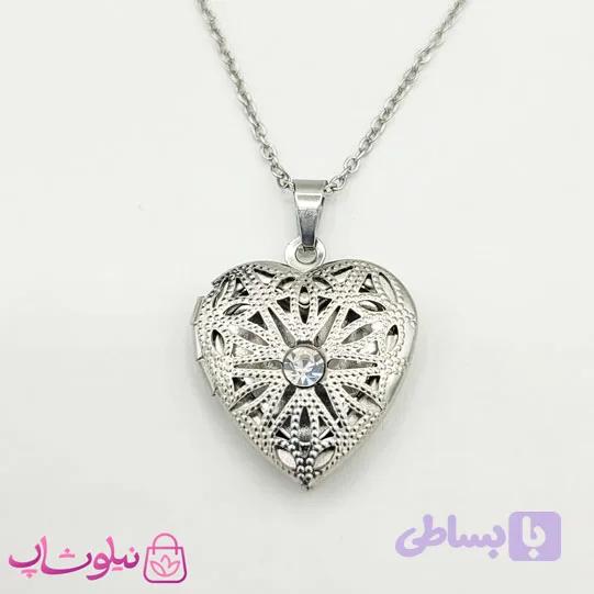 گردنبند دخترانه طرح قلب بازشو نقره ای — تصویر 1