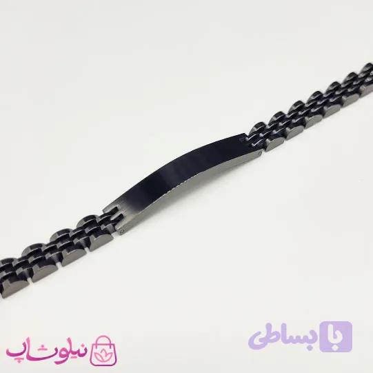 دستبند مردانه رولکس فول مشکی پلاک دار استیل کد 6991 — تصویر 1