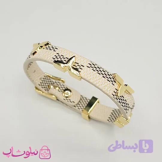 دستبند زنانه لویی ویتون مدل چرم استیل سفید طرحدار کد 500 — تصویر 1