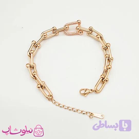 دستبند زنانه تیفانی استیل رزگلد نگیندار کد 2691 — تصویر 1