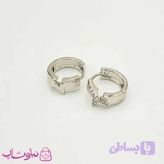 گوشواره حلقه ای دخترانه ژوپینگ طرح ستاره مکمل نقره ای کد 891 — تصویر 1