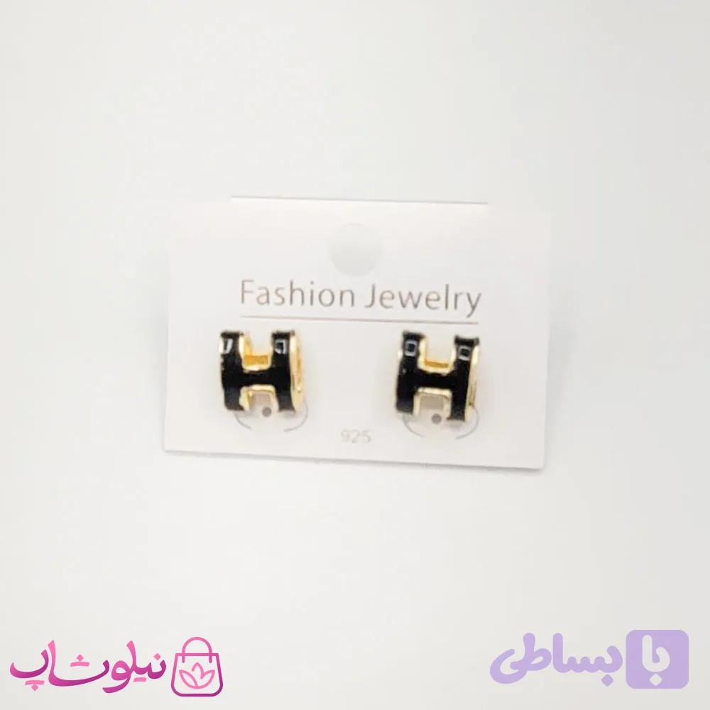 گوشواره زنانه هرمس استیل رنگ مشکی کد 50