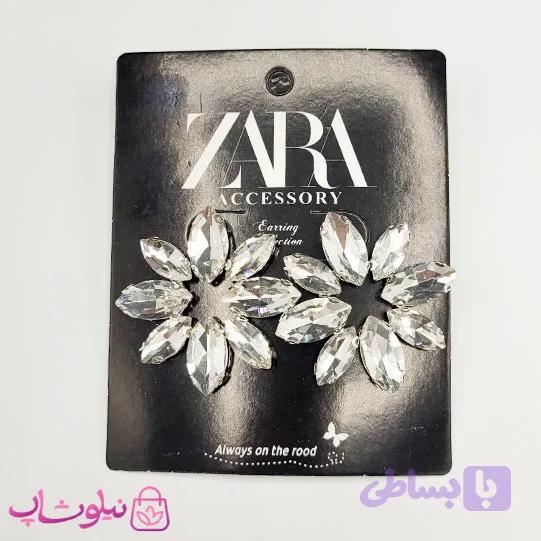 گوشواره زنانه زارا مدل گل کریستال سفید کد 180