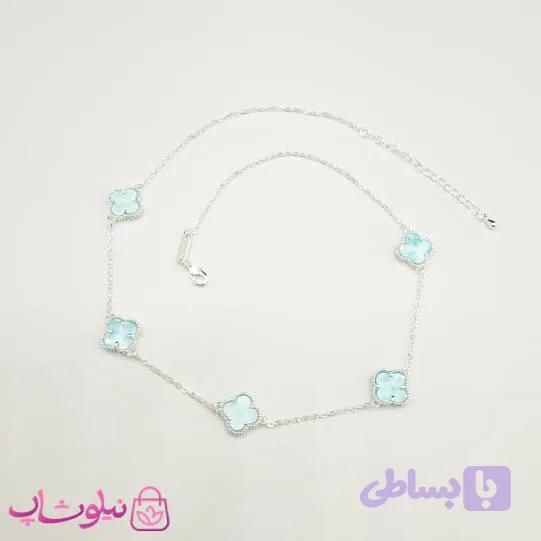 گردنبند زنانه ونکلیف آبی روشن آبکاری نقره کیفیت مستر کد 430