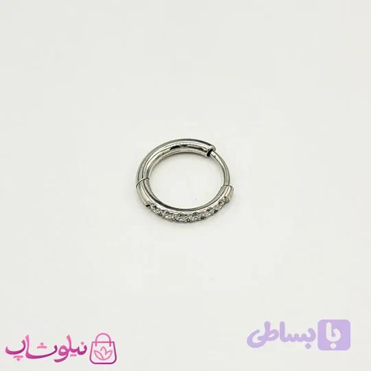 پیرسینگ گوش حلقه ای نقره ای نگیندار قطر 13 میل کد 891